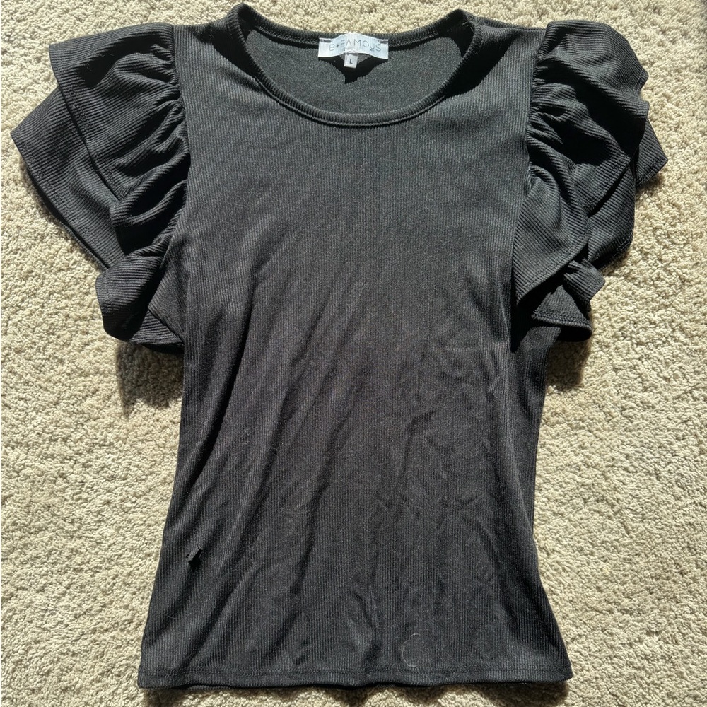 Chic Black Ruffle Sleeve Blouse